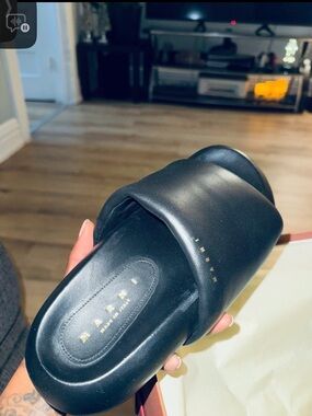 Marni Black Padded Leather Slide Mule